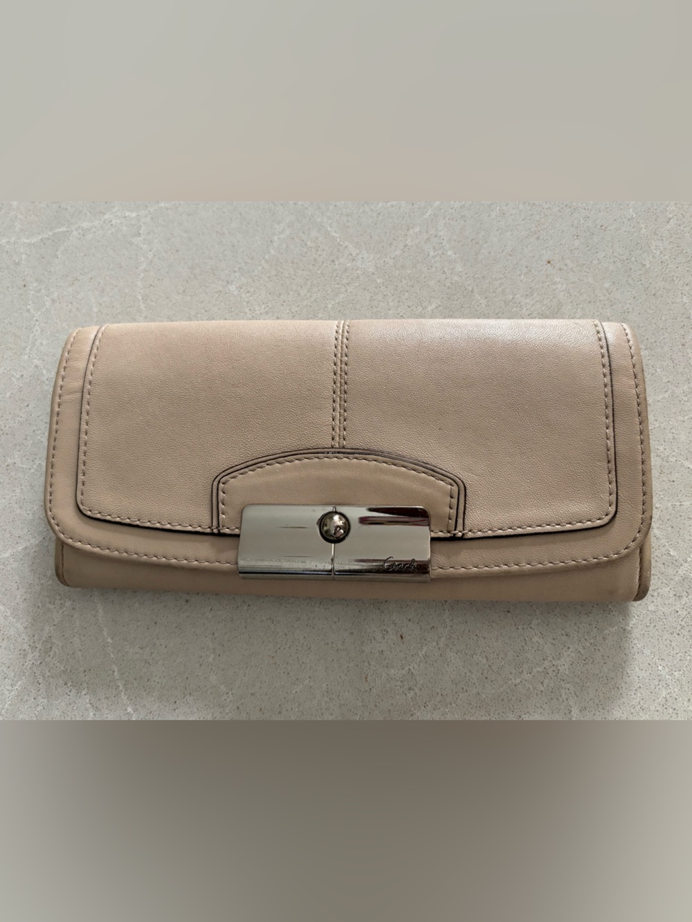 Coach Kristin Beige Leather Flap Continental Wallet Flawed As-Is